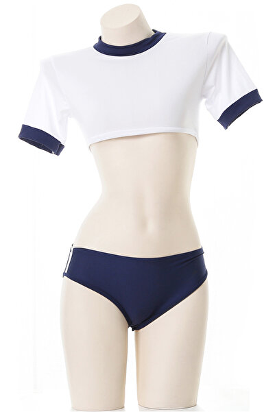 JInsh White & Navy Sporty 2-Piece Lingerie Set, Crop Top + High-Cut Panty, Mo...