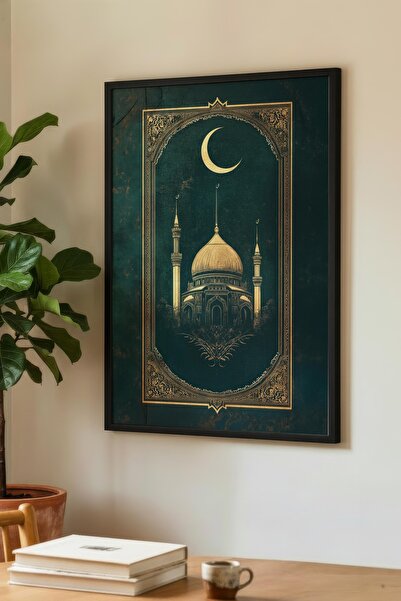 Zevahir Mobilya Dekorasyon Tablou din lemn verde smarald cu vedere la Moschee...