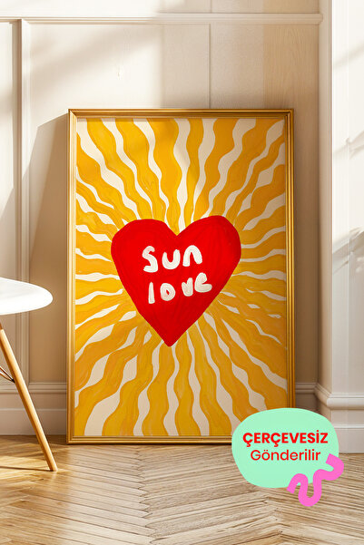 ArtDropsco Güneş Kalpli Poster Sarı Kırmızı Modern Duvar Dekoru Çerçevesiz