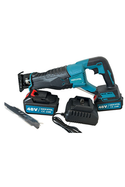 WerStil 48V Reciprocating Saw with 2 Li-Ion Batteries, 4 Blades and Charger -...