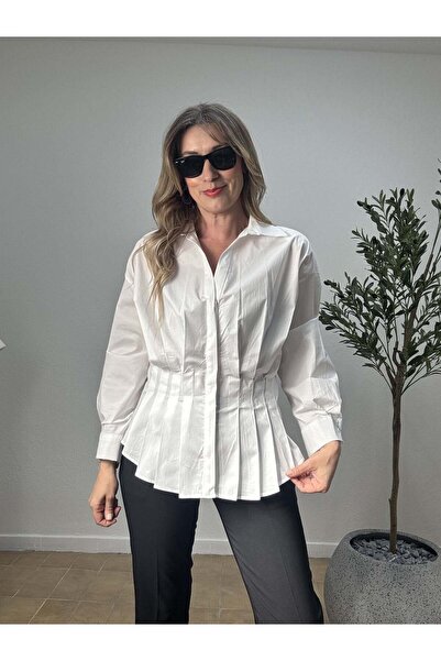 Düşes Butik BEYAZ PİLİSELİ GÖMLEK 17481-Beyaz - M