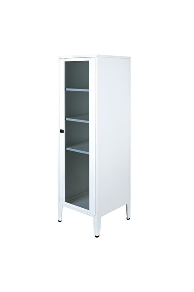 ALFAFONET Lande Ziglat Serisi Cam Kapaklı Kilitli Metal Home Office Dolabı Be...