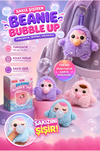 ŞENOL OYUNCAK Beanie Bubble Up Sakız Şişiren Peluş Anahtarlık Çanta Aksesuarı