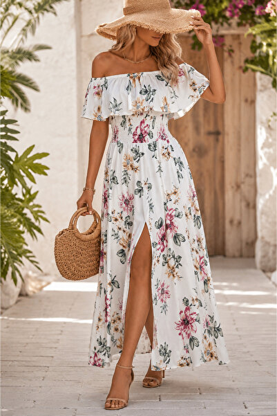 Kokosh moda Γυναικείο φόρεμα με μακρύ σούπερ ζέρσεϊ με σχέδιο στο γιακά και λ...