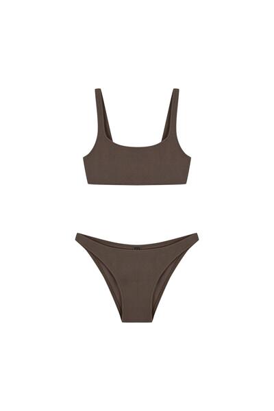 Beauty Omelette Açık Kahverengi Ribana Kare Yaka Bikini