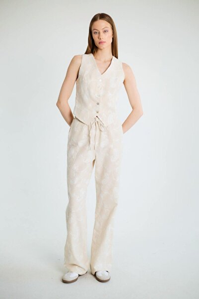 Robin Keten Yelek Pantolon Natural Takım