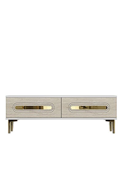 cnyr TSA1220BTG - RANYTV120 TV STAND, TV SEHPASI BEYAZ - TRAVERTEN - GOLD 120CM