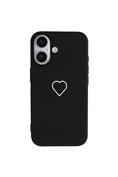 Casen iPhone 17 Siyah Lansman Renkli Silikon Beyaz Kalp Desenli Kamera Koruma...