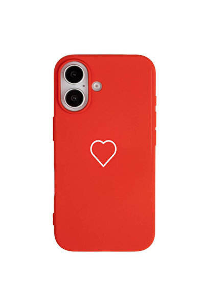 Casen iPhone 17 Kırmızı Lansman Renkli Silikon Beyaz Kalp Desenli Kamera Koru...