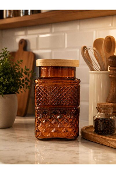 Banum Luxury Engraved Jar with Bamboo Lid Special Series 11Cmx11.5Cmx20 1800ml
