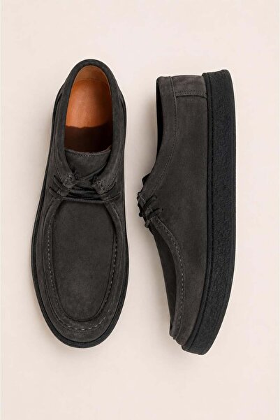 VARNAS Men's Anthracite Suede Genuine Leather Daily Casual Lace-Up Rubber Sole Shoes – Bridge