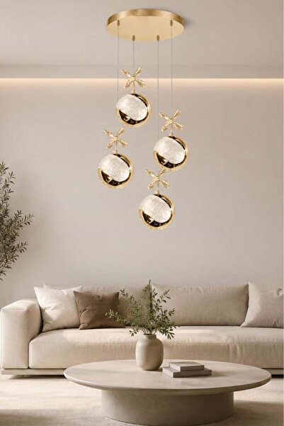 Eray Aydınlatma 6025-3+1 4lü Sarı Sarkıt Led Avize
