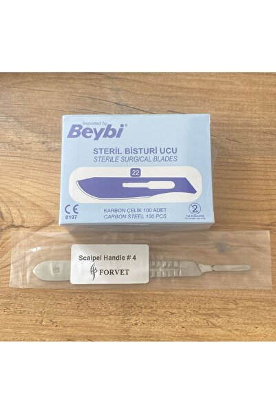 Beybi OPERASYON KESİM UCU NO: 22+SAPI NO:4 (steril) (100 ADET) PASLANMAZ ÇELİK