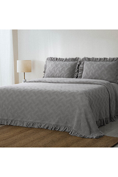 Ecocotton طقم مفرش سرير تانيا مزدوج بيكيه 100% قطن منسوج رمادي 260X240 سم