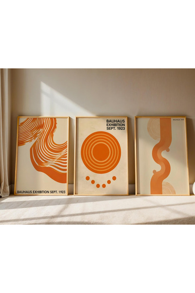 Tuba Decor Set de pictură pentru sufragerie cu rame din lemn, 3 piese, bauhaus