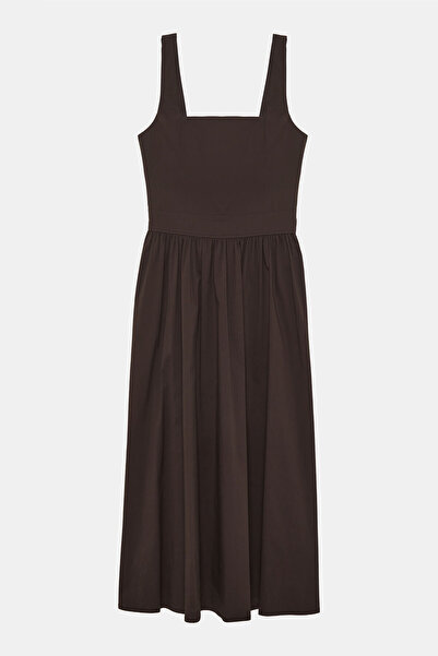 W Collection KAHVE ASKILI TEKNİK KUMAŞ ELBİSE