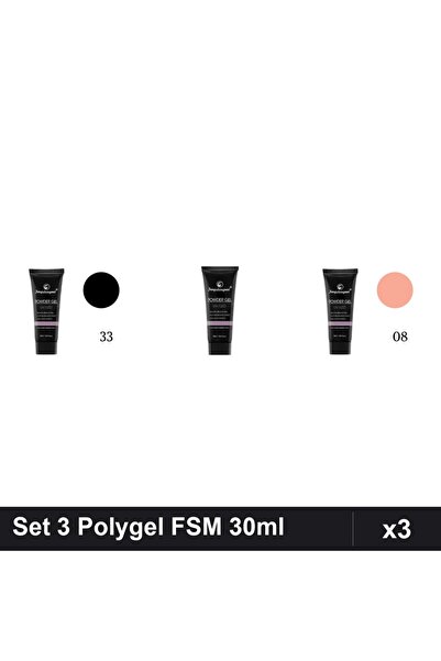 FSM Set 3 Polygel 30ml - Nr.33, Nr.01 CLEAR, Nr.08 - Constructie Unghii