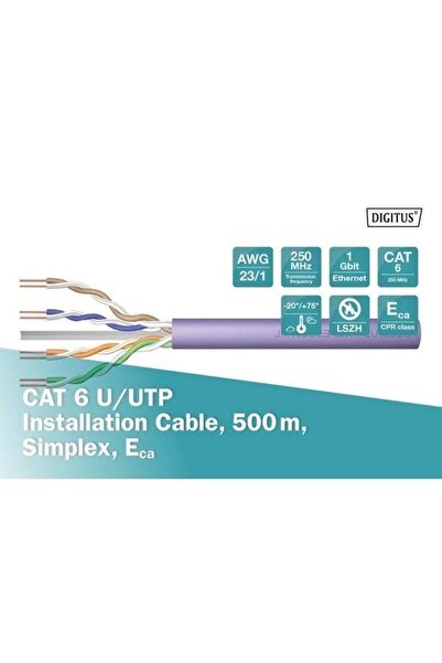 Digitus 500Meter Cat6 Utp 23Awg Gray Reel Pure Copper Cable 0.50mm Dk-1613-Vh...