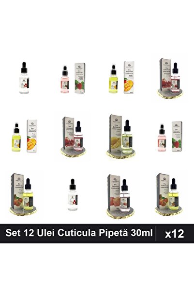 global fashion Set 12 Ulei Cuticula Pipetă 30ml - Aromă Lychee, Căpșuni, Mang...