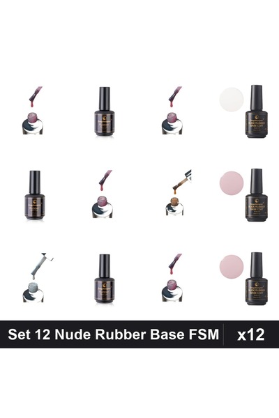 FSM Set 12 Nude Rubber Base 15ml - Nr.06, Nr.12, Nr.14, Nr.15 - Bază Rubber