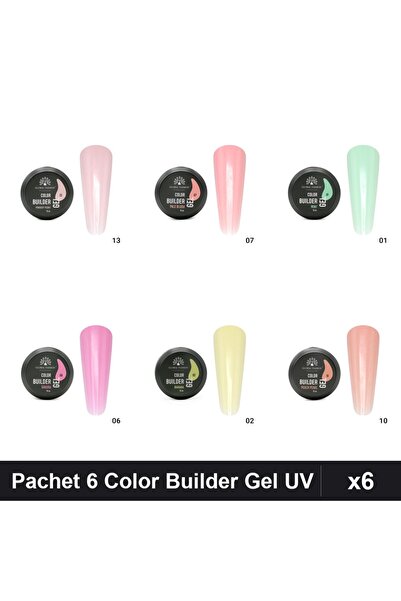 global fashion Pachet 6 Color Builder Gel UV 15g - Nr.01 Nr.02 Nr.06 Nr.07 Nr...