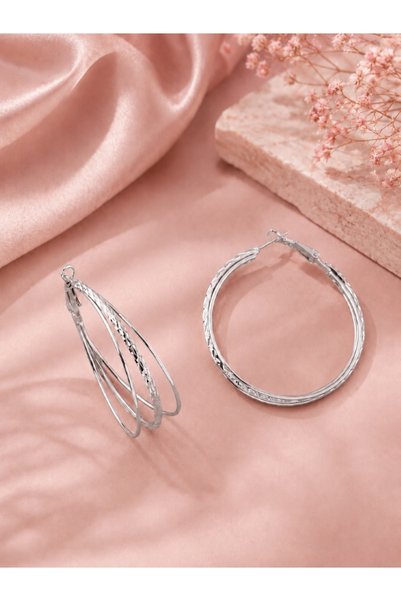 Liacharm Stainless Steel Triple Crossing Silver Color Hoop Earrings