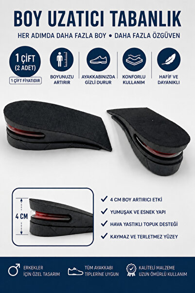 Claw Boy Uzatıcı Tabanlık 4 CM Hava Yastıklı Gizli Topuk Yükseltici Unisex Er...