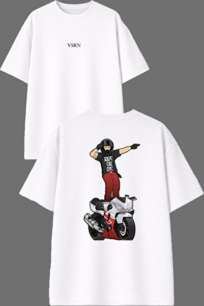 VSRN Cool Biker Movement 2 Σχέδιο Μπροστινό και Πίσω Τυπωμένο Λευκό Υπερμεγέθ...