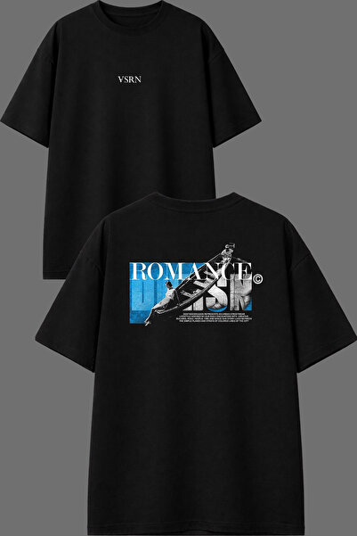 VSRN Μπλουζάκι με σχέδιο Romance Boat, με στάμπα μπροστά και πίσω, μαύρο, ove...