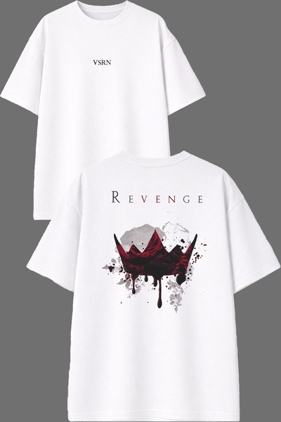 VSRN Μπλουζάκι Revenge Design με στάμπα μπροστά και πίσω, λευκό, oversized