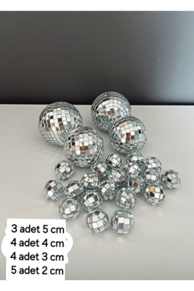 ÇİLEKHOMEAVM 16 PARÇA Disko Topu Pasta Süsü Seti-[2 cm- 3 cm-4 cm-5 cm] Aynal...