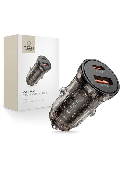 Tech-Protect Încărcător auto ≈Åadowarka CC01 cu 2 porturi PD30W/QC3.0, negru
