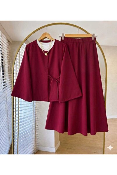 MODA VEDAT طقم تنورة نسائي بتفاصيل أزرار وربطة جانبية -0600