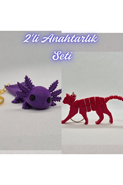 3DAtölyeMaker Purple Flexible Big Axolotl and Fire Engine Red Flexible Cat Ke...