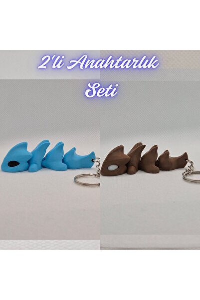 3DAtölyeMaker Light Blue Flexible Dragon and Dark Brown Flexible Dragon Keychain