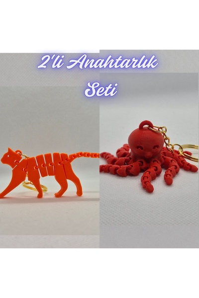 3DAtölyeMaker Orange Flexible Cat and Pink Octopus Keychain