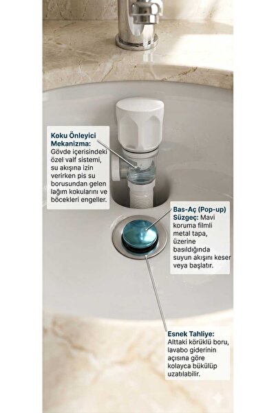 ERD TEKNOLOJİM Mutfak ve Banyo İçin Koku Önleyici Yeni Nesil Körüklü Lavabo S...