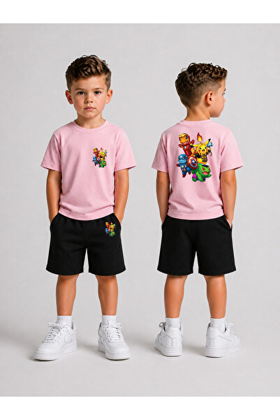 LORVEX Set tricou și pantaloni scurți pentru băieți, din bumbac imprimat, pen...