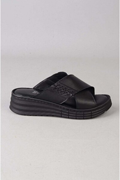 SEÇ KUNDURA Seç Km43 Genuine Leather Anatomical Women's Slippers Black