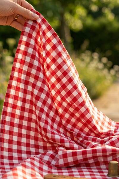Hophera Red Large Gingham Tablecloth – Zefir Fabric Multi-Purpose Picnic and ...