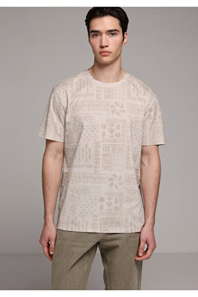 Colin's Regular Fit Round Neck Printed Men's Stone Short Sleeve T-Shirt