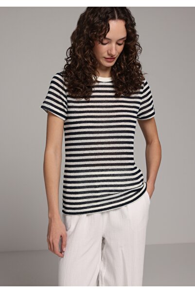 Colin's Regular Fit Round Neck Striped Women's Navy Blue Short Sleeve T-Shirt