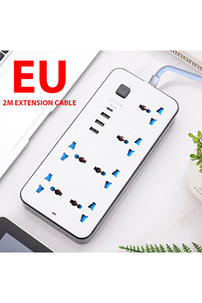 Choice5 White EU Universal Power Strip TypeC USB Port Outlet Power Strip 2M E...