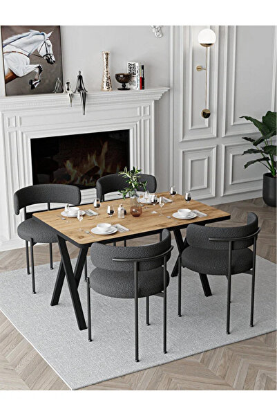 Bella Set masă și scaune Teddy, 4 scaune gri, masă de dining 80x120, masă de ...