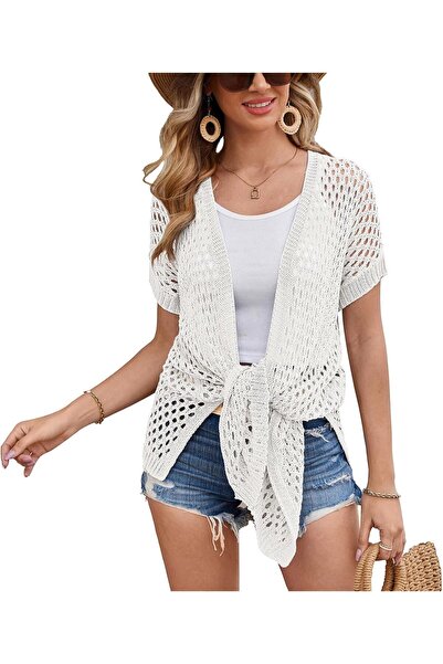 GRACE KARIN Women's Batwing Short Sleeve Long Cardigan V Neck Hollow Cardigan