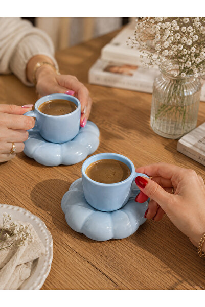 REAY HOME 2 Person (4 Pieces) Daisy Design Turkish Coffee Cups 90 ml Modern a...