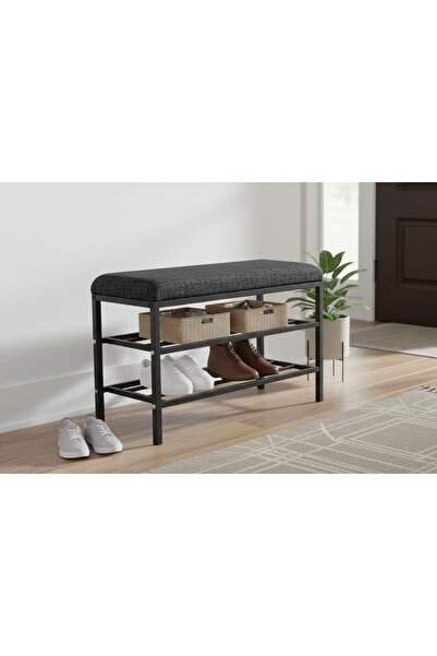 Vivense LUXE KETEN KUMAŞLI PUF AYAKKABILIK BENCH, ANTRASİT