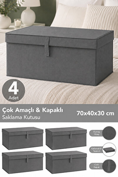 Meleni Home 4'lü Set Mega Plus Hurç - Çok Amaçlı Organizer Kapaklı Saklama Ku...