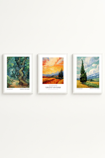huhuli White Wooden Framed Vincent Van Gogh Painting Set Huhu528