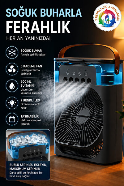 EXENAR Buharlı Serinletici Masaüstü Mini Fan Nemlendirici LED Işıklı Hava Soğ...